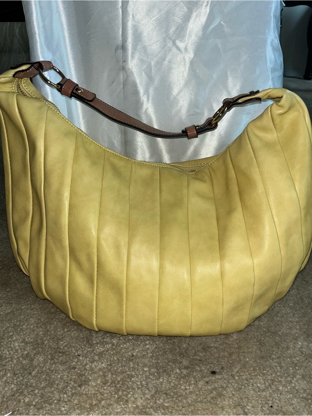 Yellow Leather Hobo Bag with Brown Strap